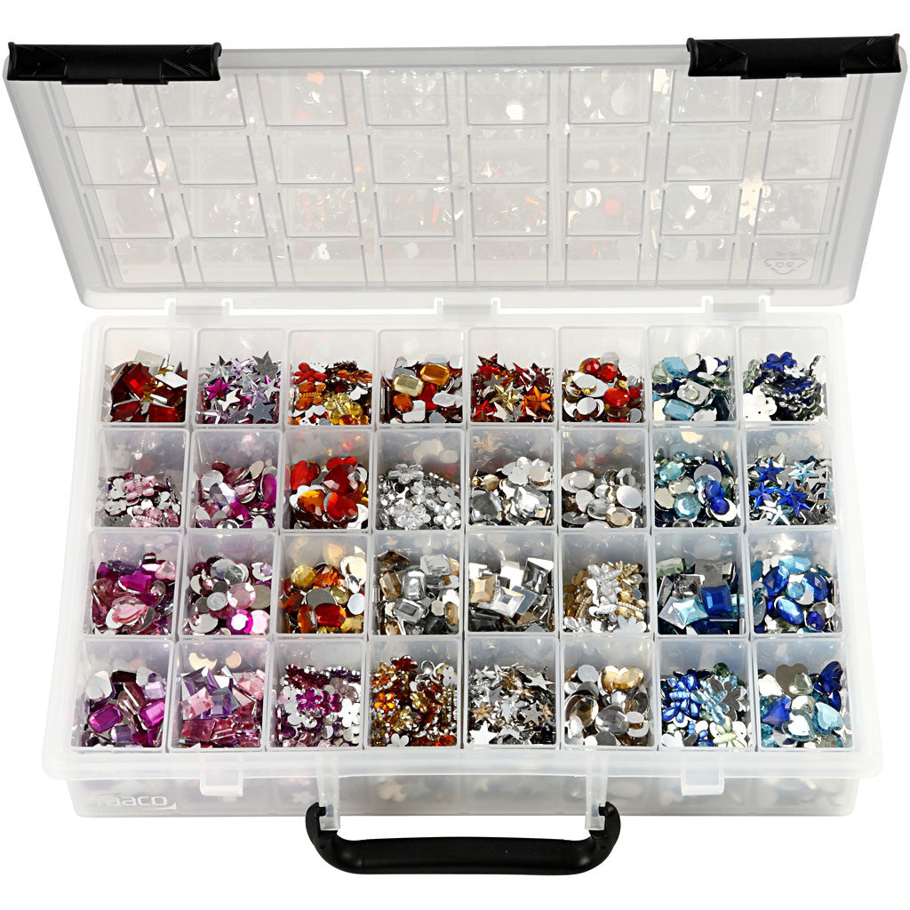 Rhinestones, dia. 6-16 mm, assorted colours, 32x360 pc/ 1 pack [HOB-52240]