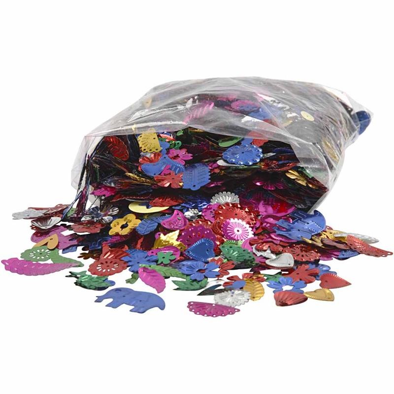 Sequins, size 15-45 mm, bold colours, 400 g/ 1 pack [HOB-52251]