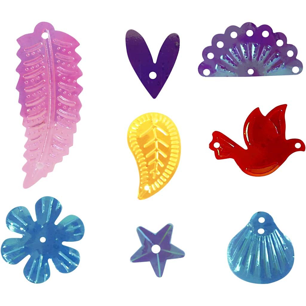 Sequins, size 15-45 mm, mother of pearl colours, 30 g/ 1 pack [HOB-522520]