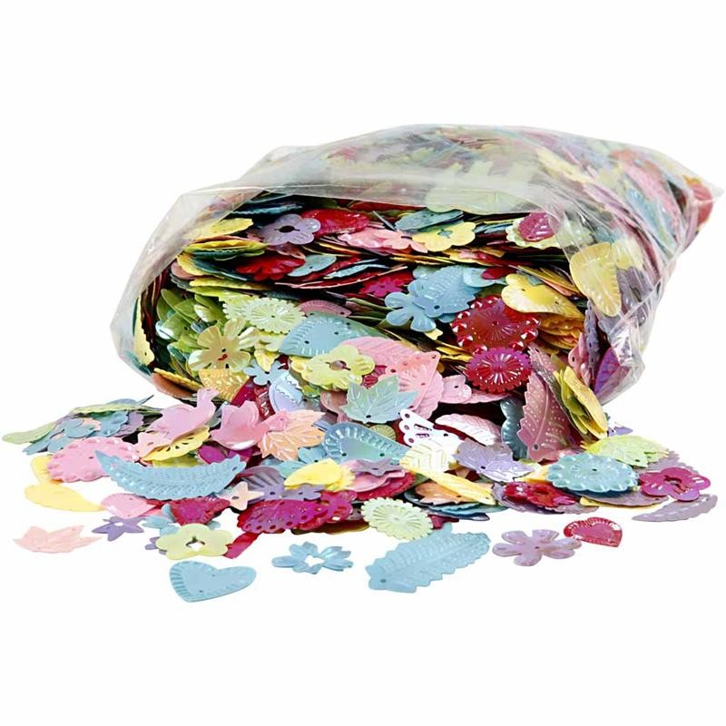 Sequins, size 15-45 mm, mother of pearl colours, 400 g/ 1 pack [HOB-52252]