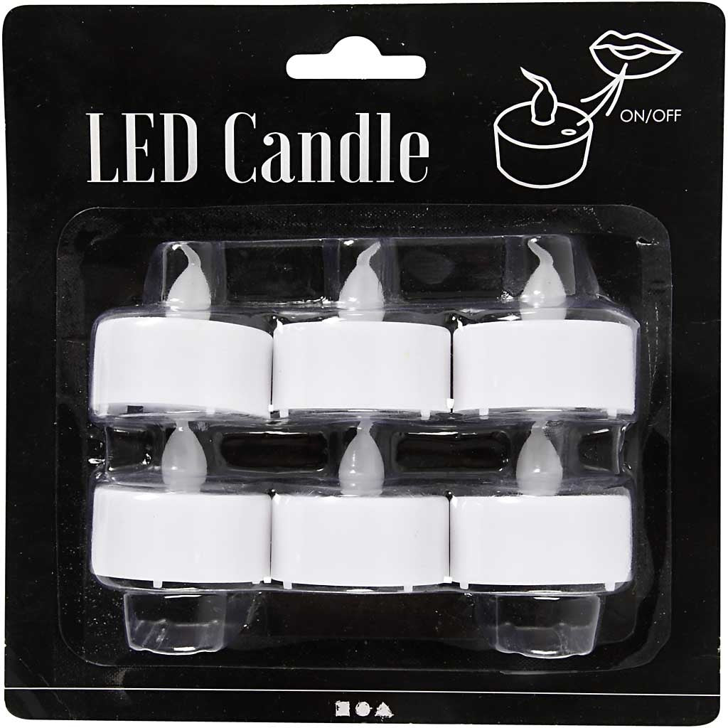 LED Tea Light Candles, H: 35 mm, dia. 38 mm, 6 pc/ 1 pack [HOB-52332]