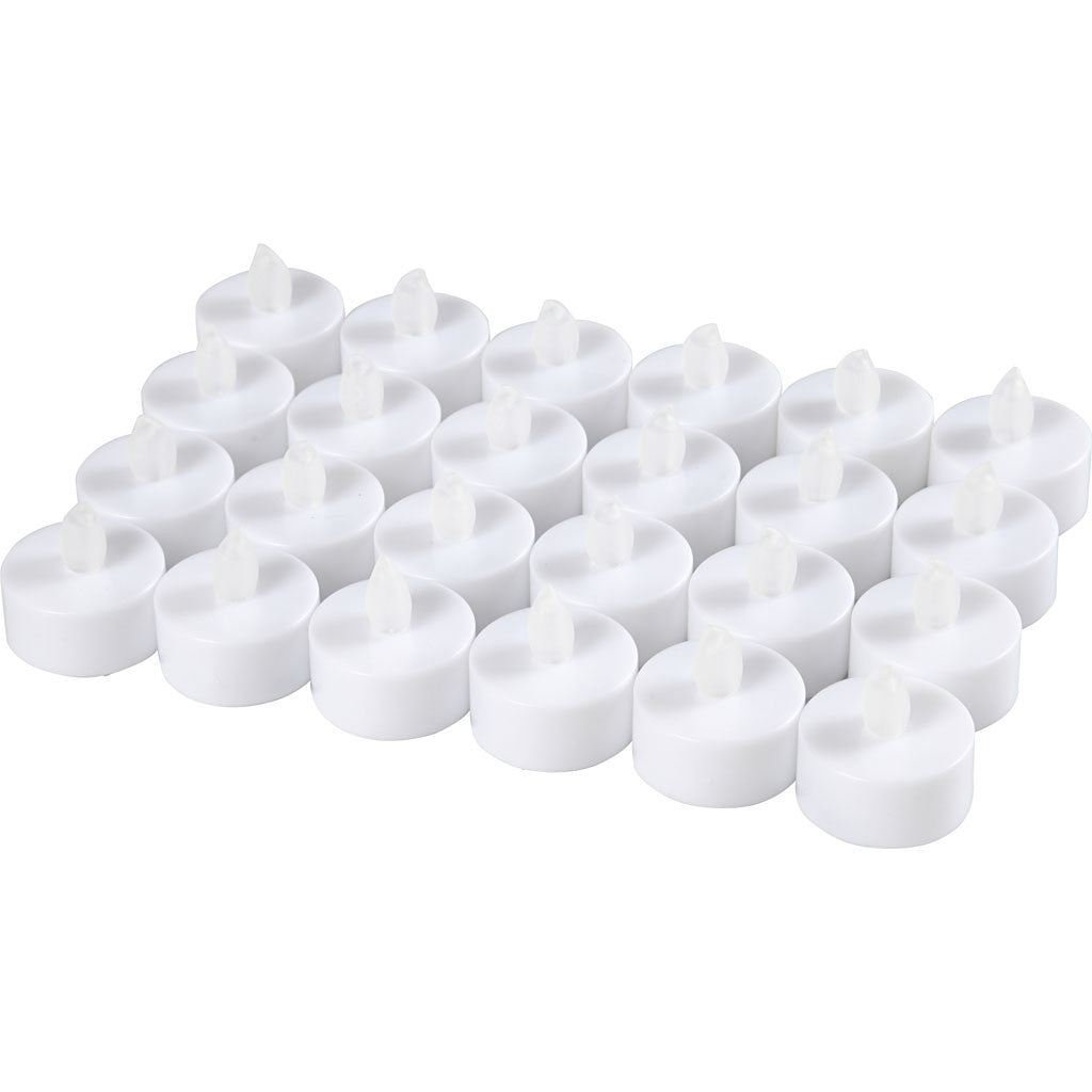 LED Tea Light Candles, H: 35 mm, dia. 38 mm, white, 24 pc/ 1 pack [HOB-52339]
