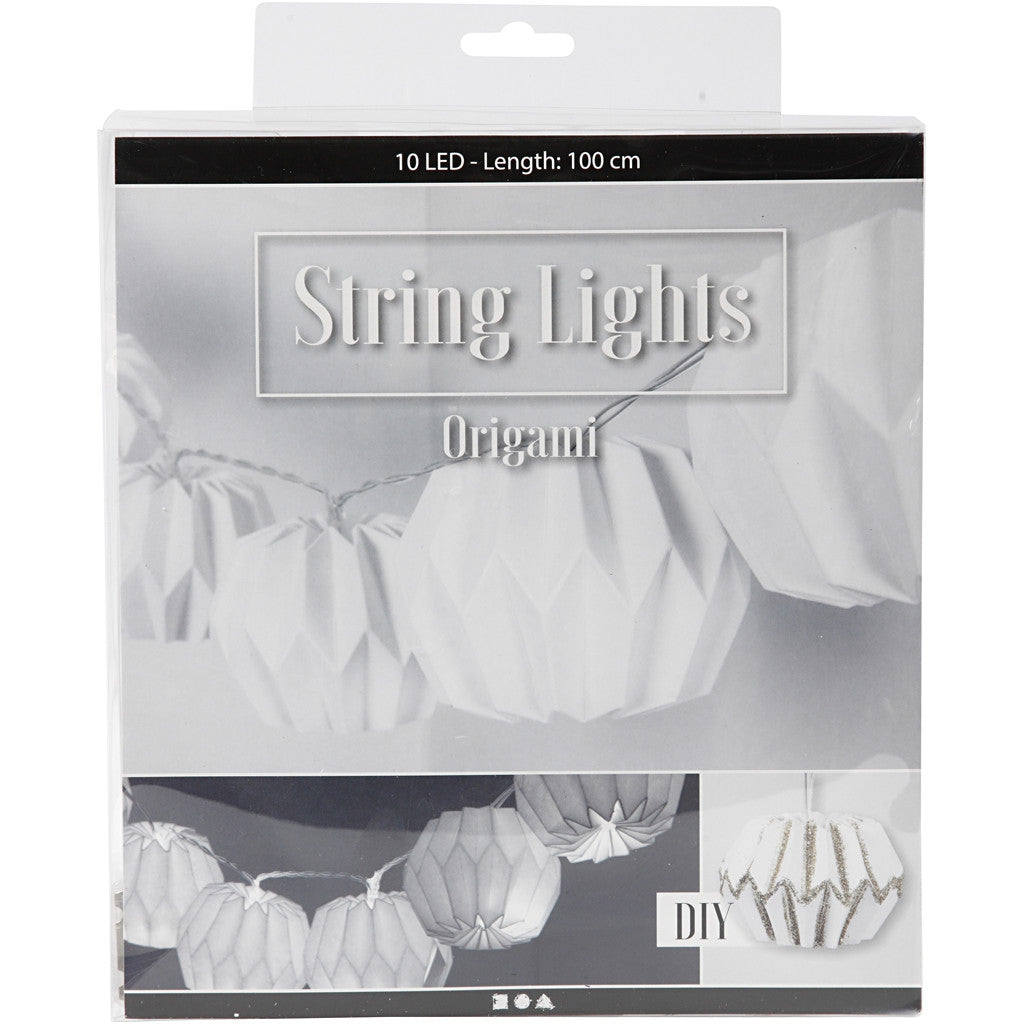 LED Light String with Lampshades, round, H: 55 mm, L: 100 cm, dia. 75 mm, white, 1 pc [HOB-52357]