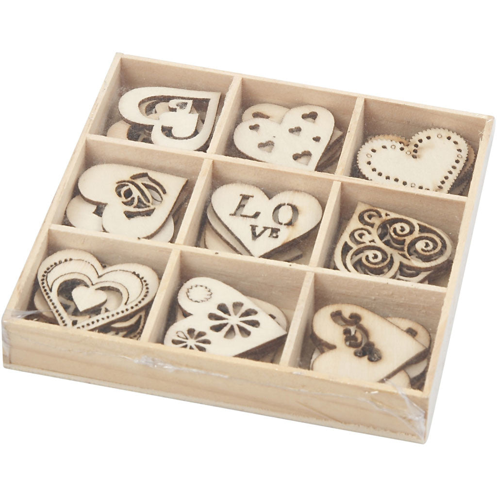 Wooden decorations, love, size 28 mm, 45 pc/ 1 pack [HOB-52375]