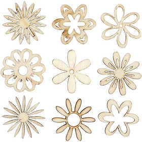 Wooden decorations, flowers, size 28 mm, 45 pc/ 1 pack [HOB-52376]