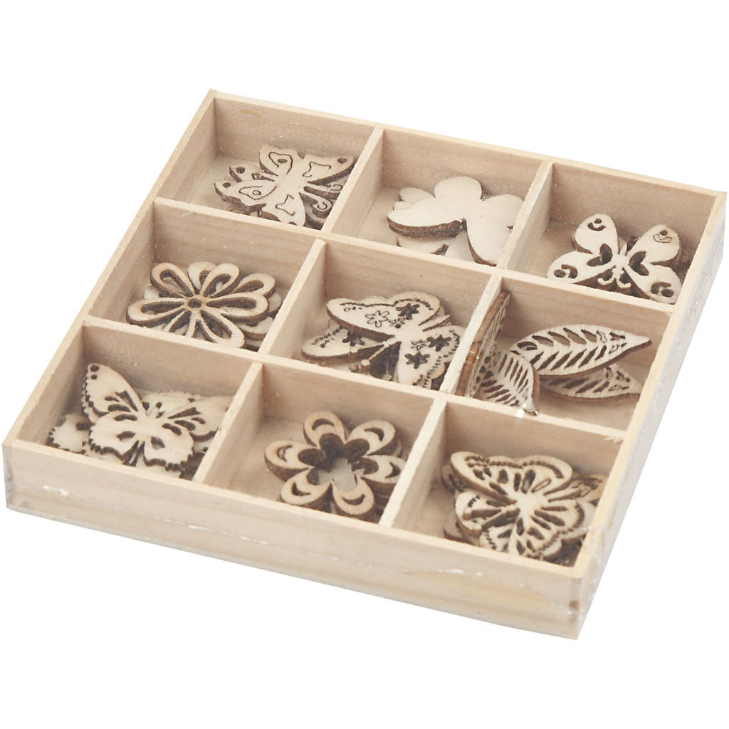 Wooden decorations, summer, size 28 mm, 45 pc/ 1 pack [HOB-52377]