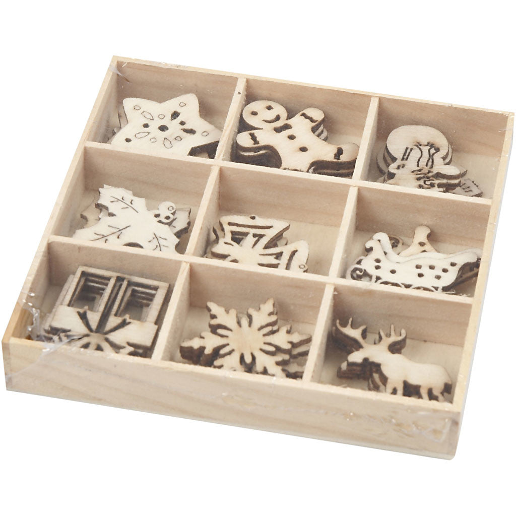 Wooden decorations, christmas, size 28 mm, 45 pc/ 1 pack [HOB-52378]