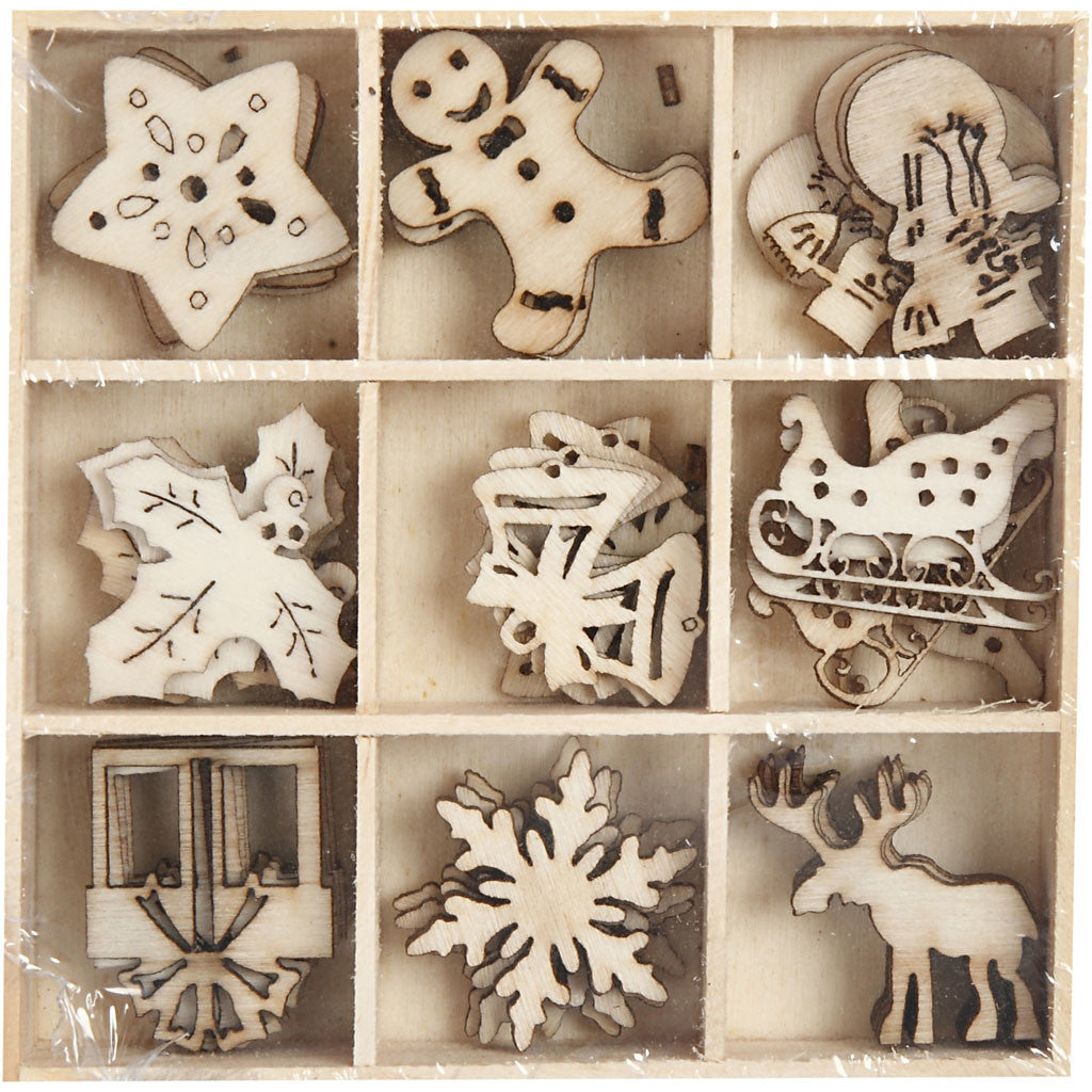 Wooden decorations, christmas, size 28 mm, 45 pc/ 1 pack [HOB-52378]