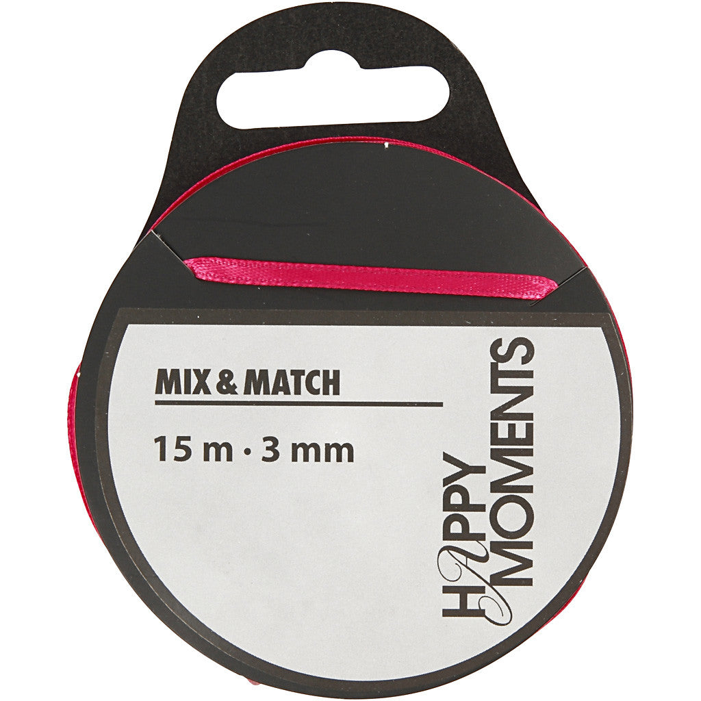 Satin Ribbon, W: 3 mm, pink, 15 m/ 1 roll [HOB-524509]