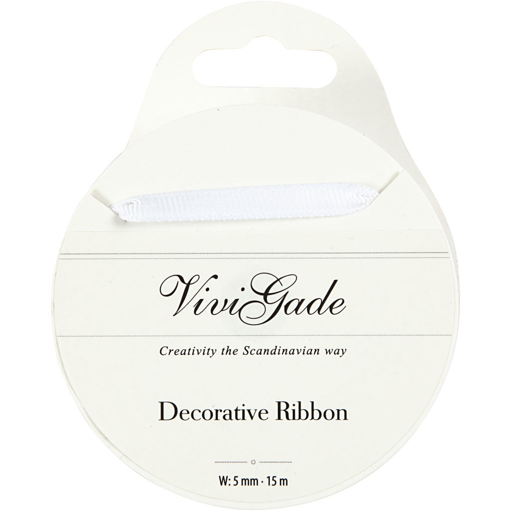 Decoration Ribbon, W: 6 mm, white, 15 m/ 1 roll [HOB-52473]