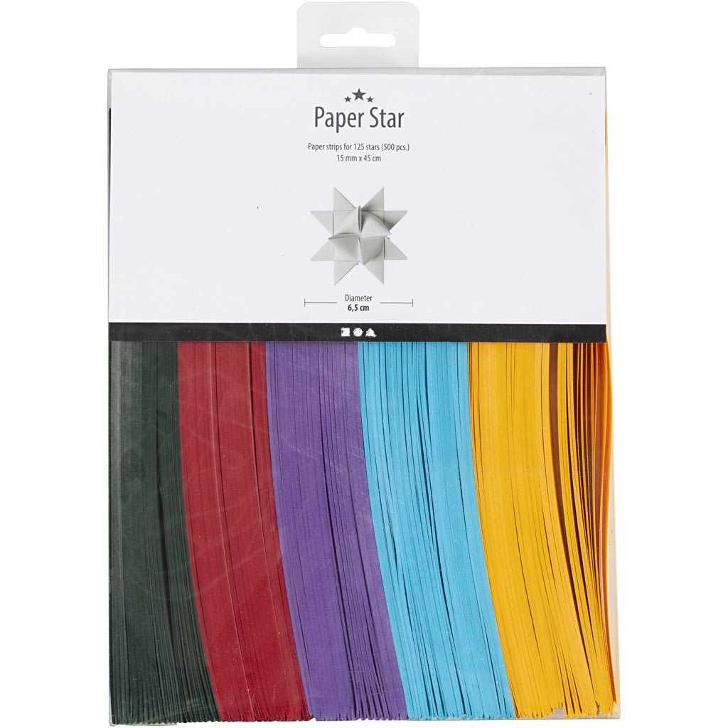 Paper Star Strips, L: 45 cm, dia. 6,5 cm, W: 15 mm, assorted colours, 500 pc/ 1 pack [HOB-529099]