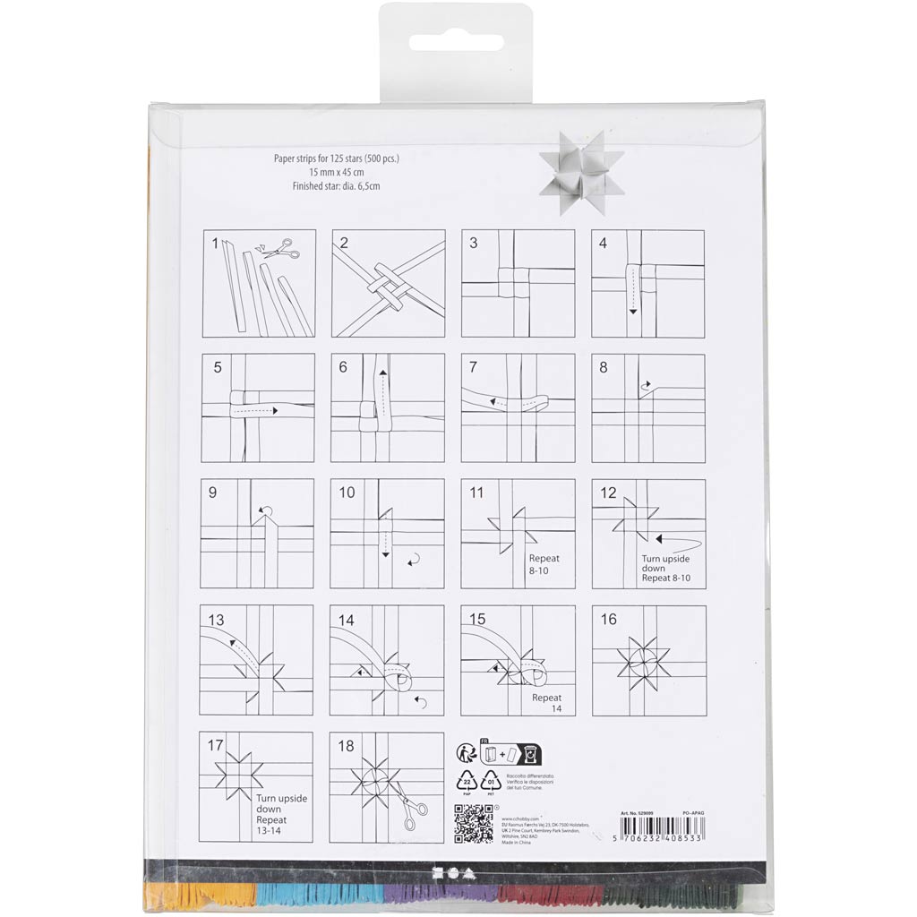 Paper Star Strips, L: 45 cm, dia. 6,5 cm, W: 15 mm, assorted colours, 500 pc/ 1 pack [HOB-529099]