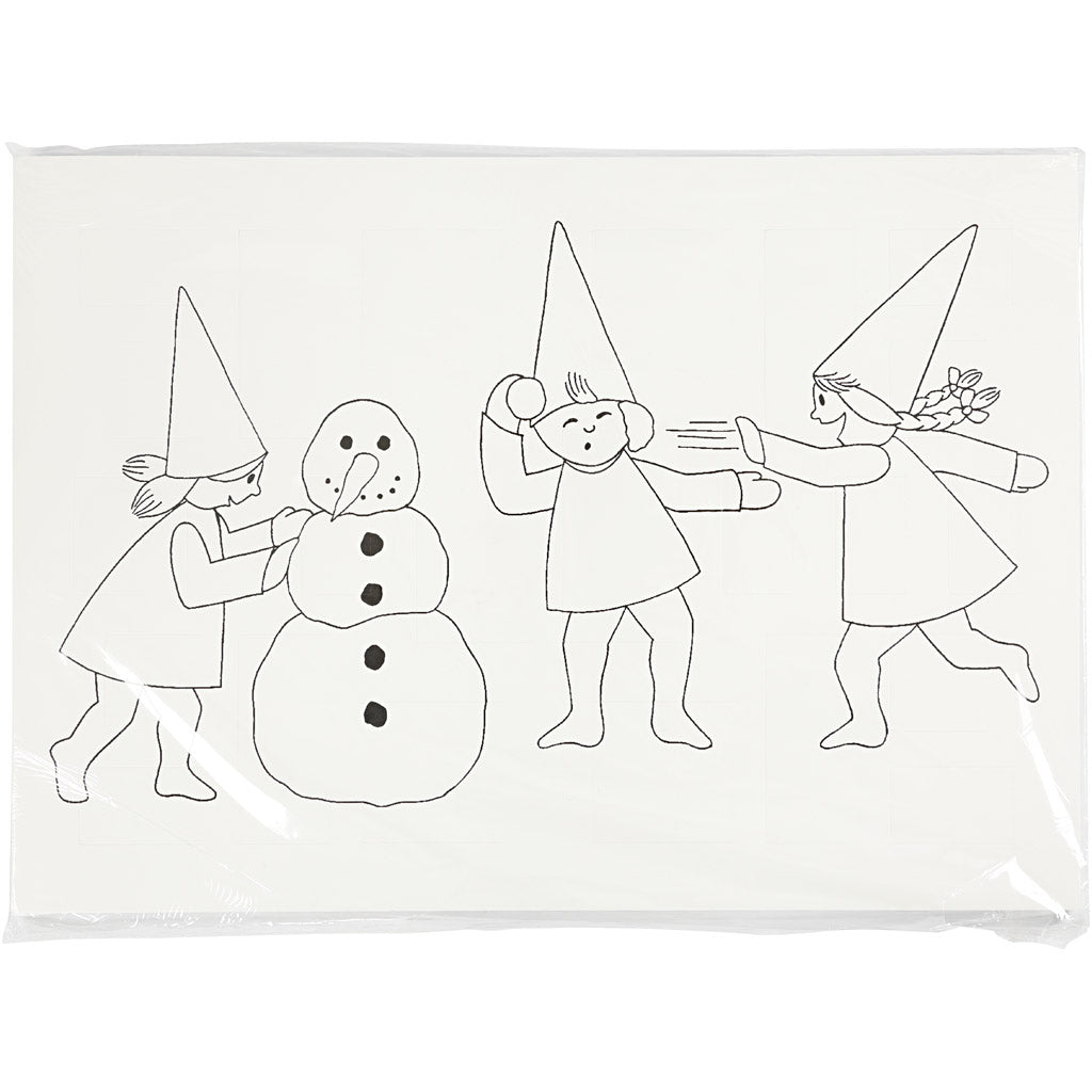 Advent calendar with elves having a snowball fight , A3, size 30x42 cm, white, 30 pc/ 1 pack [HOB-537001]