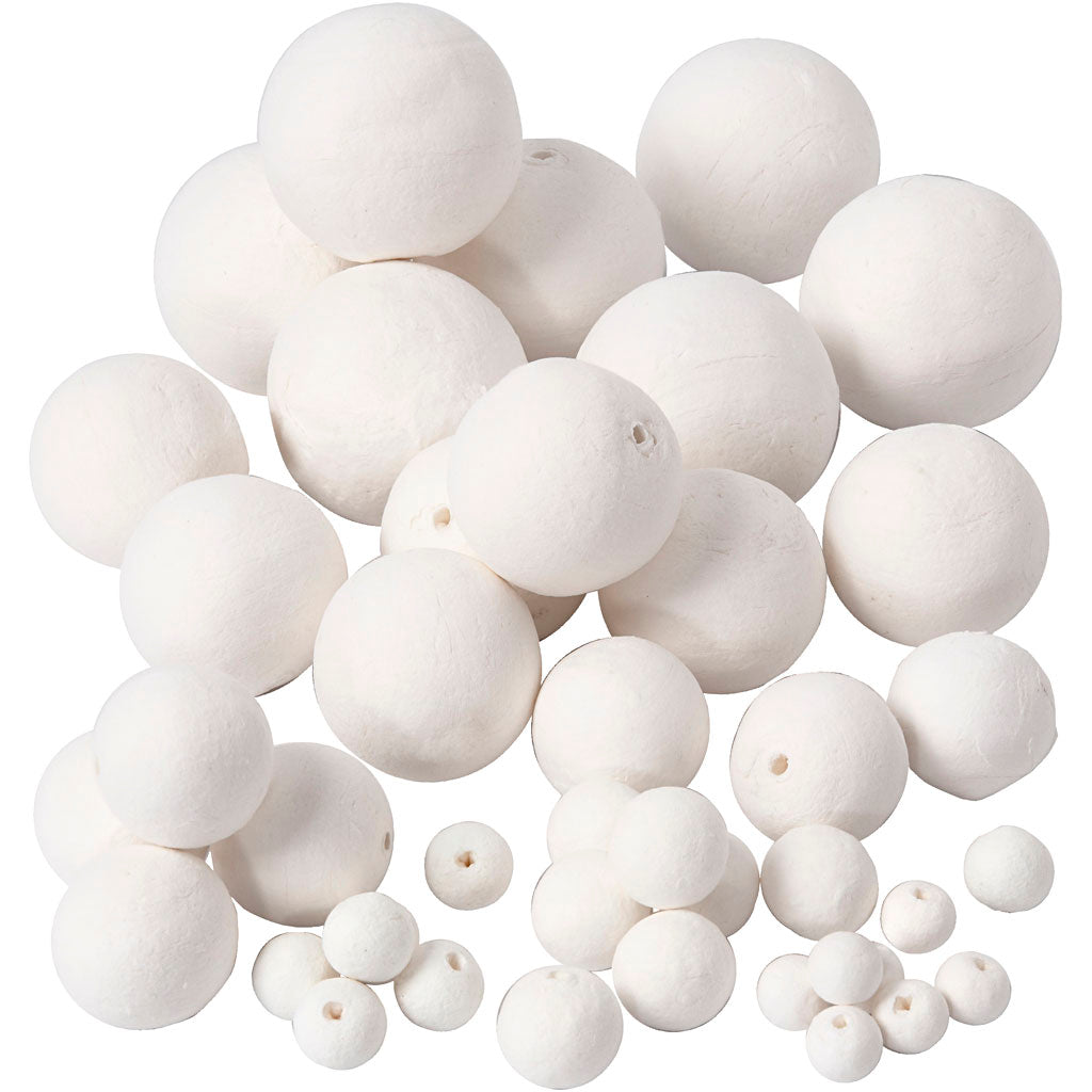Compressed Cotton Balls, dia. 12+15+20+30+40+50 mm, white, 42 pc