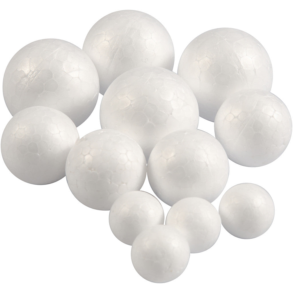 Polystyrene Balls, dia. 20+30+40 mm, white, 12 pc/ 1 pack [HOB-54305]