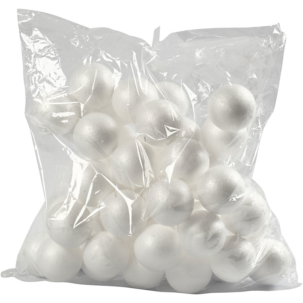 Polystyrene Balls, dia. 6 cm, white, 50 pc/ 1 pack [HOB-543062]