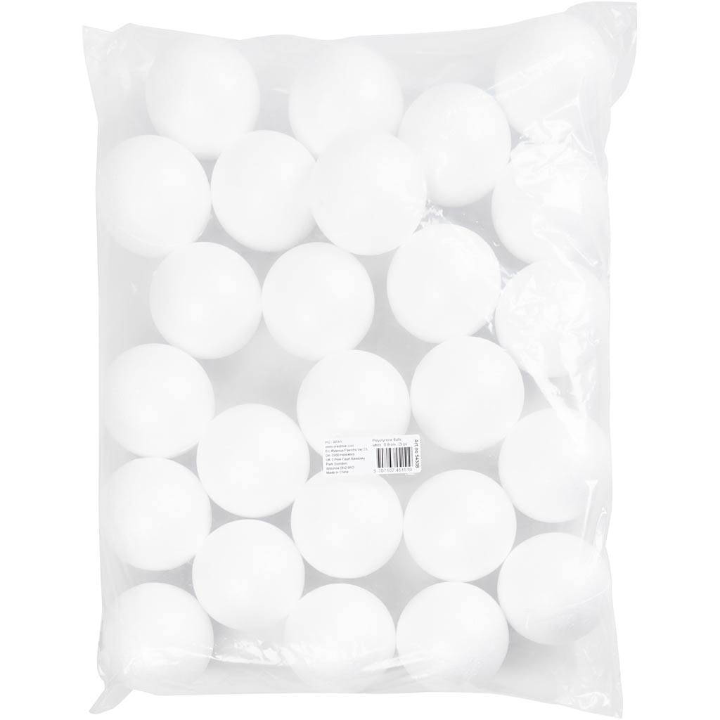 Polystyrene Balls, dia. 8 cm, white, 25 pc/ 1 pack [HOB-54308]