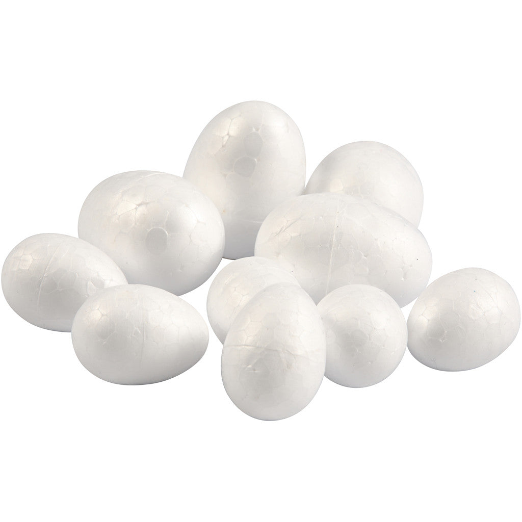 Polystyrene Eggs, H: 35+48 mm, W: 25+35 mm, white, 10 pc/ 1 pack [HOB-54309]