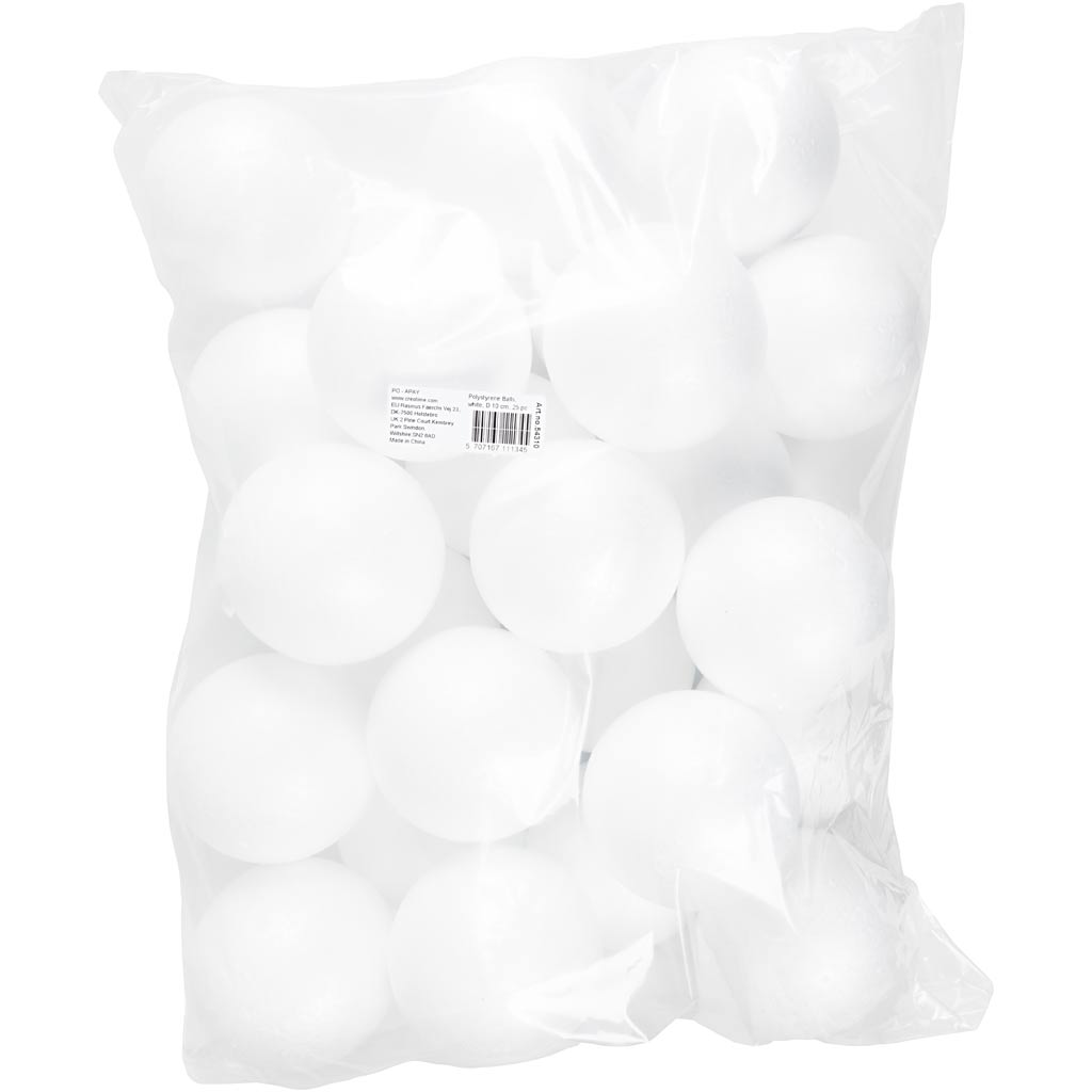 Polystyrene Balls, dia. 10 cm, white, 25 pc/ 1 pack [HOB-54310]