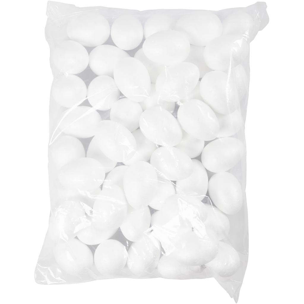 Polystyrene Eggs, H: 6 cm, white, 50 pc/ 1 pack [HOB-543201]