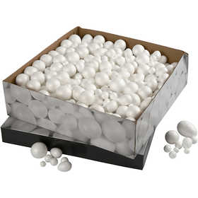Polystyrene Balls & Eggs, size 1,5-6,1 cm, white, 550 pc/ 1 pack [HOB-54379]