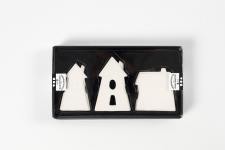 Hanging Ornaments, houses, H: 7,6-9,7 cm, white, 3 pc/ 1 pack [HOB-555170]