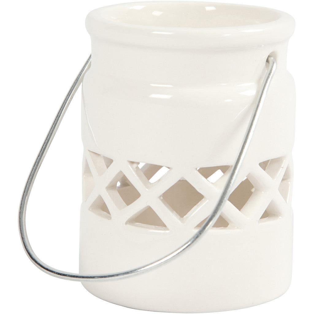 Lantern, H: 8 cm, dia. 6,2 cm, white, 2 pc/ 1 pack [HOB-555190]