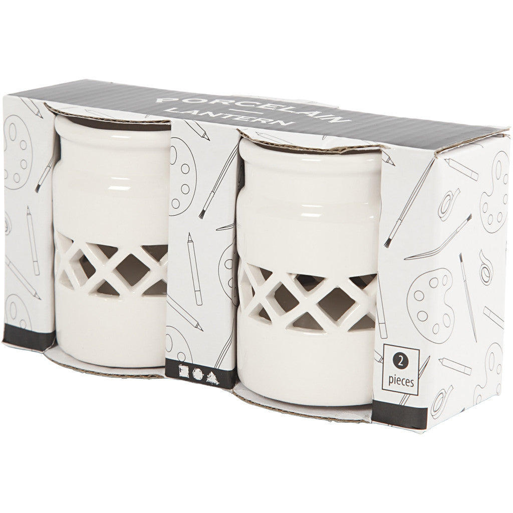 Lantern, H: 8 cm, dia. 6,2 cm, white, 2 pc/ 1 pack [HOB-555190]