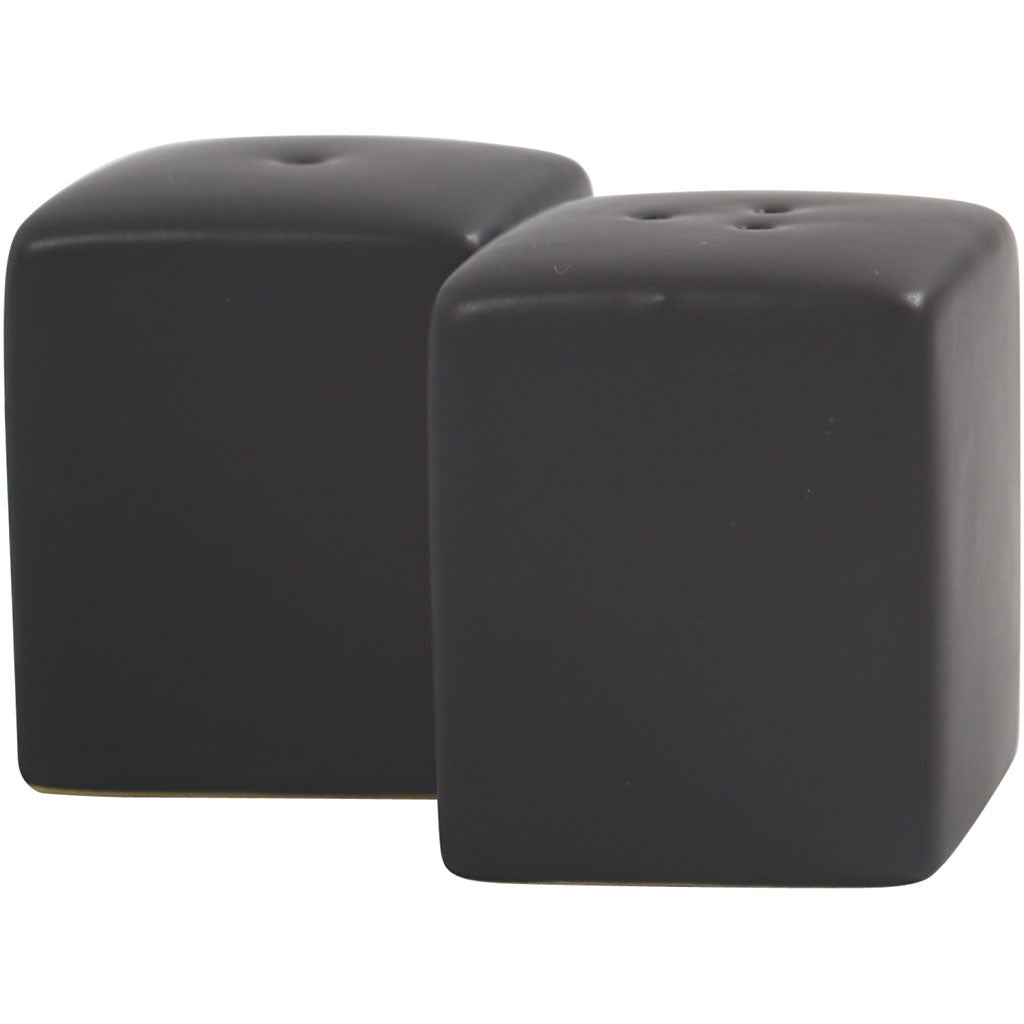 Salt and Pepper Set, H: 6 cm, size 5x5 cm, matt, black, 6 set/ 1 pack [HOB-55605]
