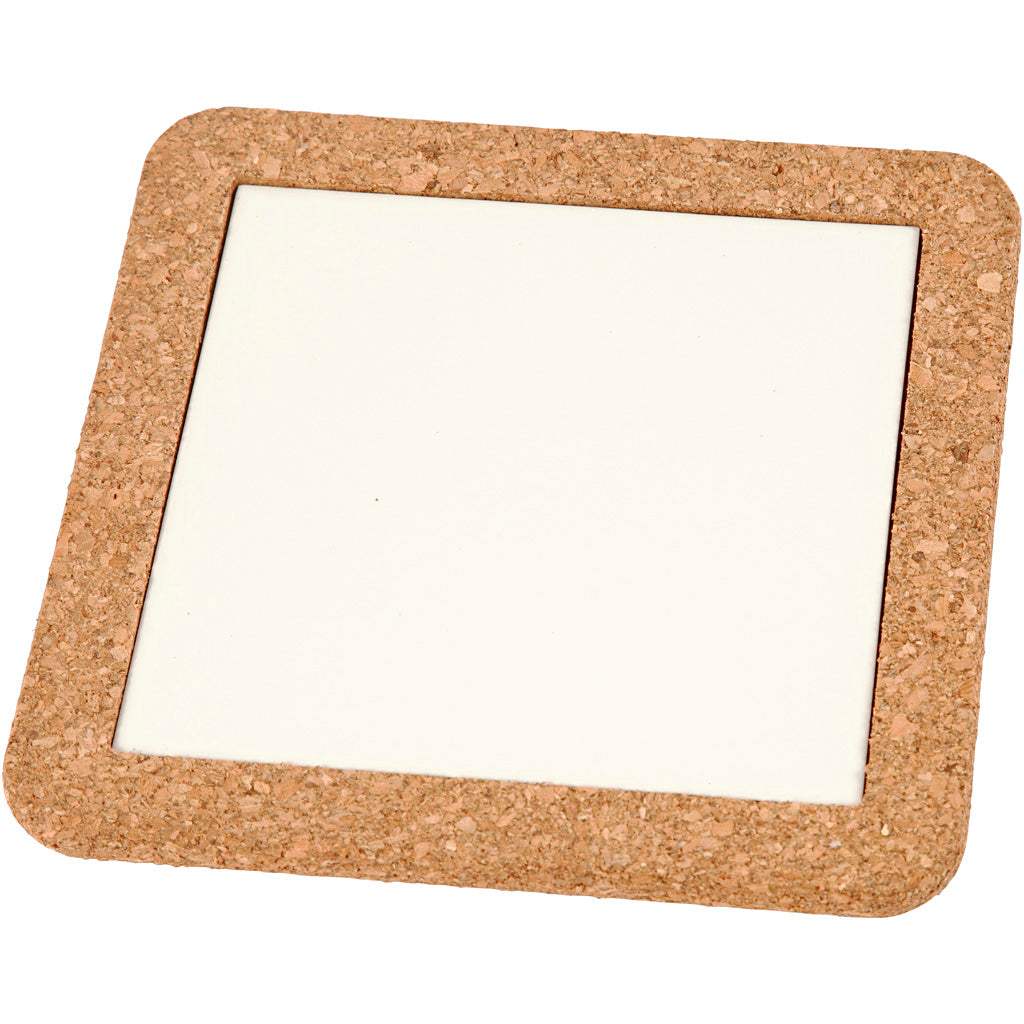 Trivet with cork frame, size 15,5x15,5x1 cm, white, 2 pc/ 1 pack [HOB-556521]