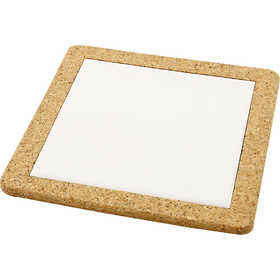 Trivet with cork frame, size 19x19x1,1 cm, white, 10 pc/ 1 pack [HOB-55654]