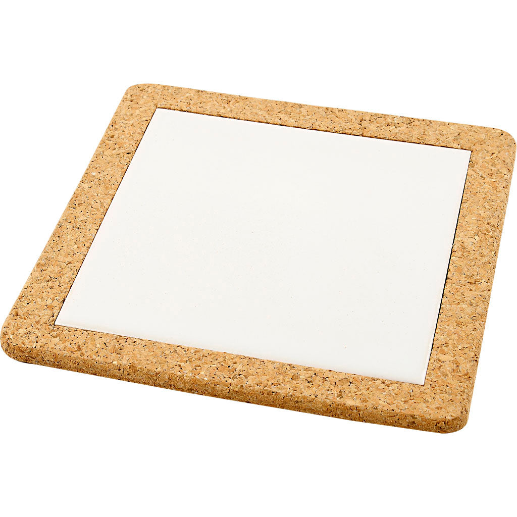 Trivet with cork frame, size 19x19x1,1 cm, white, 10 pc