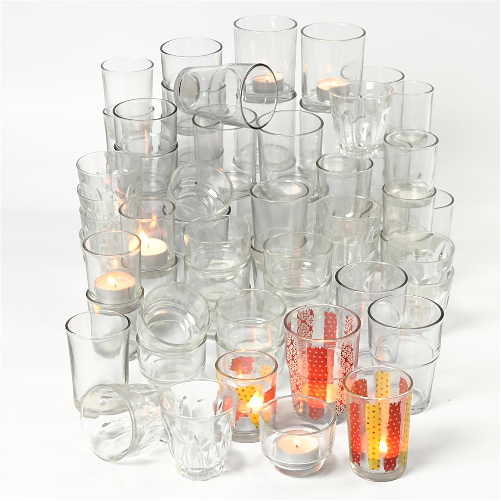 Tea Light Candle Holder, H: 5,3-8,4 cm, dia. 4,5-7,3 cm, Content may vary , 72 pc/ 1 pack [HOB-55827]