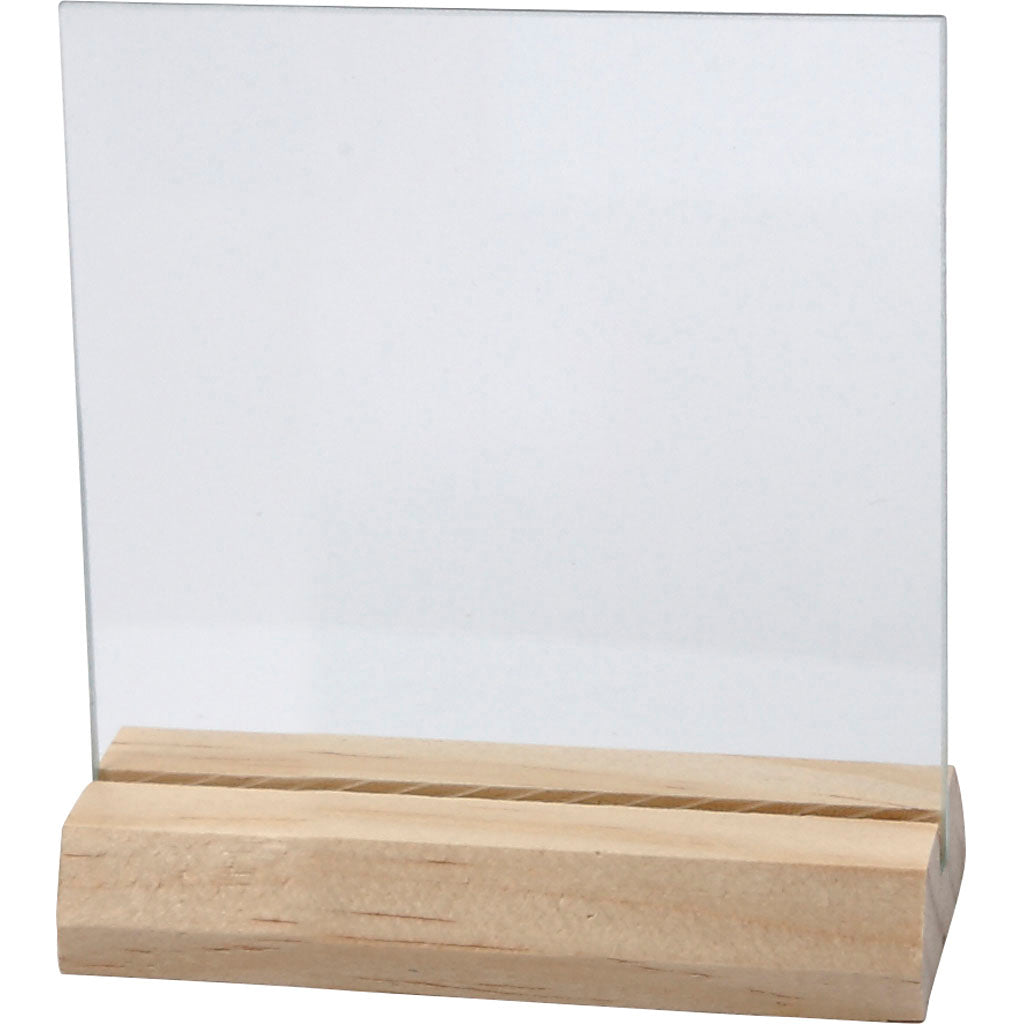 Glass Plate with Wooden Holder, size 7,5x7,5 cm, thickness 28 mm, 10 set