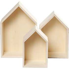 Storage Boxes, houses, H: 20,3+25,3+31 cm, D. 10 cm, W: 13+16,2+20 cm, 3 pc/ 1 set [HOB-55920]