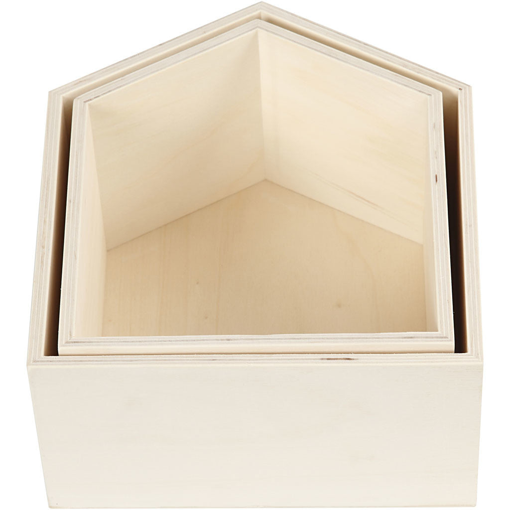Storage Boxes, houses, H: 22,5+25 cm, D. 12,5 cm, W: 19,5+22,5 cm, 2 pc/ 1 set [HOB-56163]