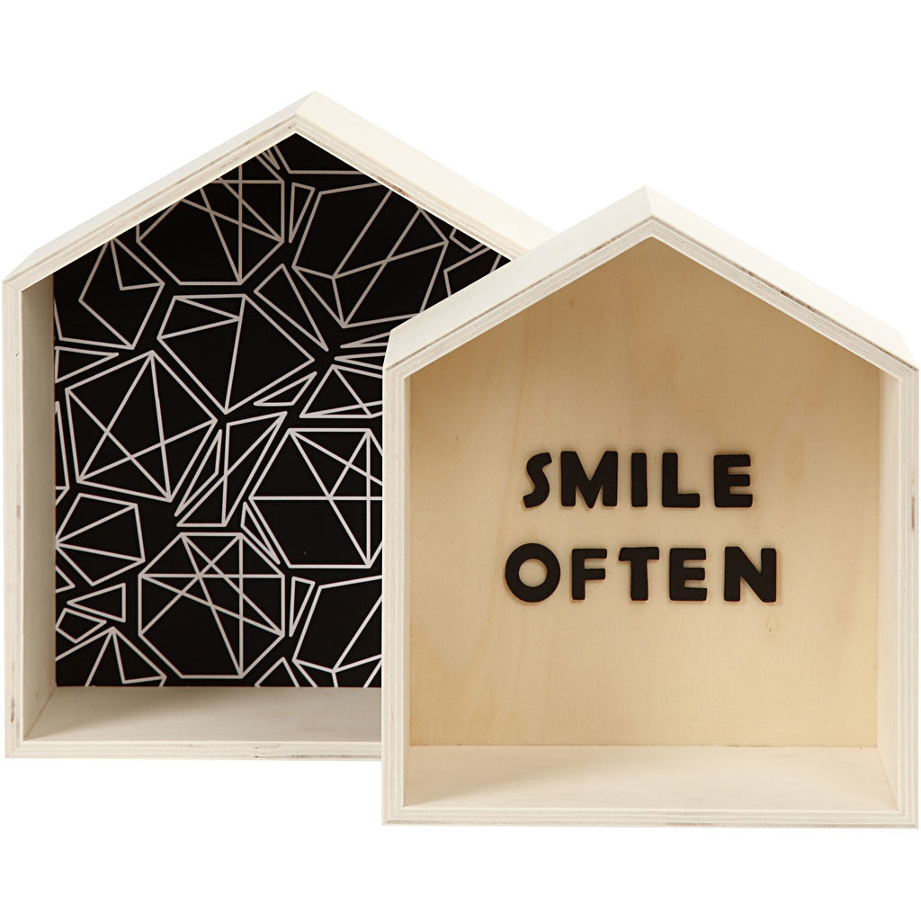 Storage Boxes, houses, H: 22,5+25 cm, D. 12,5 cm, W: 19,5+22,5 cm, 2 pc/ 1 set [HOB-56163]