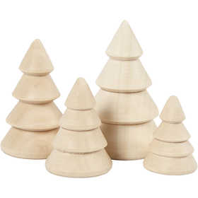 Christmas Trees, H: 3,3+4,3+5,3+6,3 cm, dia. 2,3+3+3,2+4 cm, 4 pc/ 1 pack [HOB-56239]