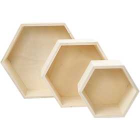 Storage Boxes, hexagonal, H: 14,8+19+24,2 cm, D. 10 cm, 3 pc/ 1 set [HOB-56430]