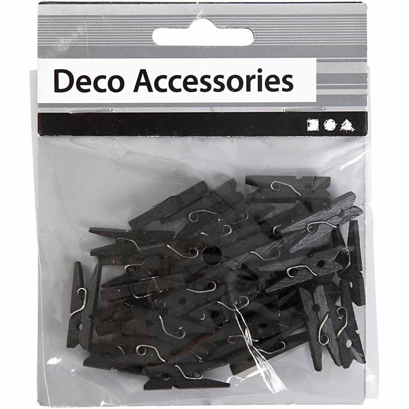 Mini Clothes Peg, L: 25 mm, W: 3 mm, black, 36 pc/ 1 pack [HOB-56447]