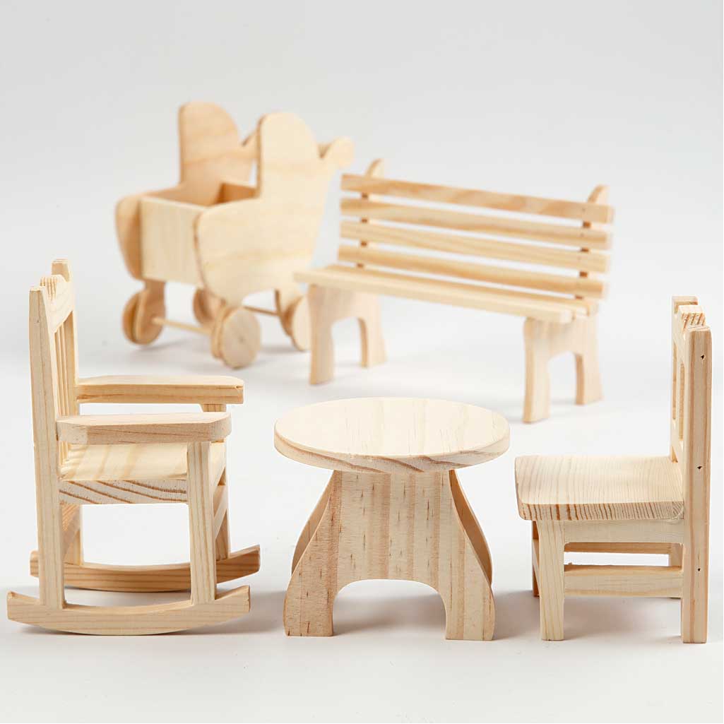 Mini Furniture, garden table, pram, chair, rocking chair, bench, H: 5,8-10,5 cm, 50 pc/ 1 pack [HOB-56473]