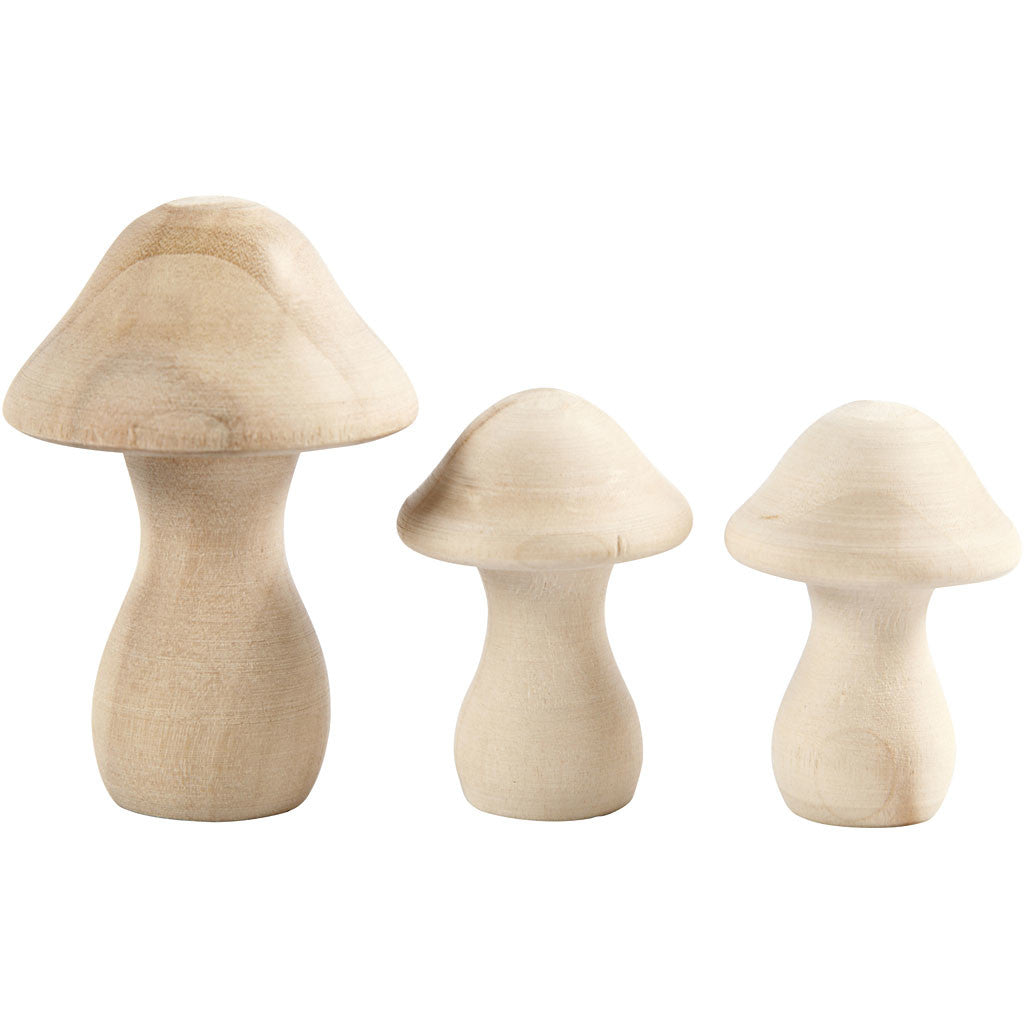 Wooden Mushrooms, dia. 3,3+4,5 cm, size 4,5+6,5 cm, 3 pc/ 1 pack [HOB-56519]
