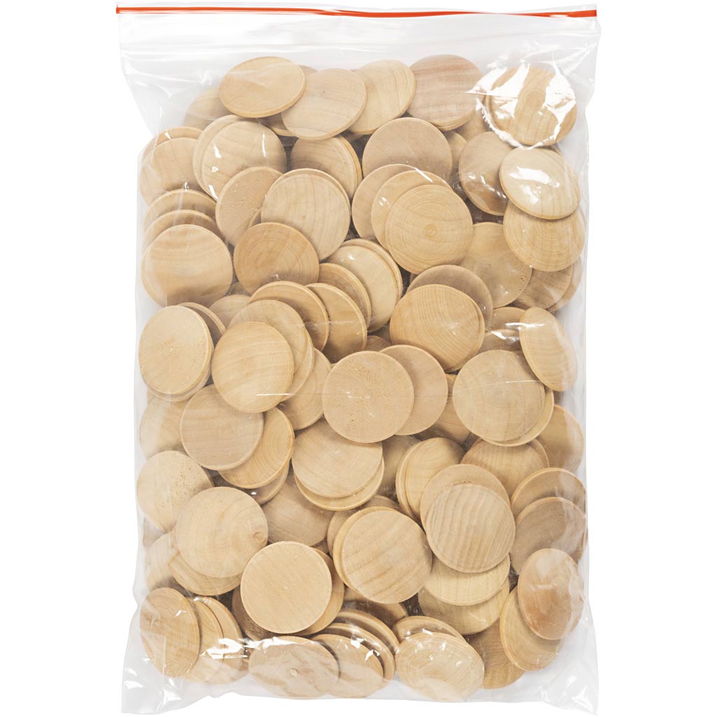 Wooden buttons, dia. 30 mm, thickness 6 mm, 150 pc/ 1 pack [HOB-56654]