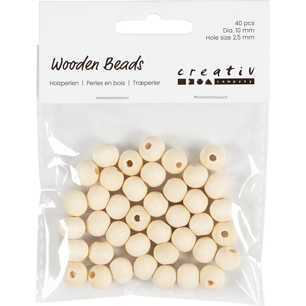 Wooden Bead, dia. 10 mm, hole size 2,5 mm, 40 pc