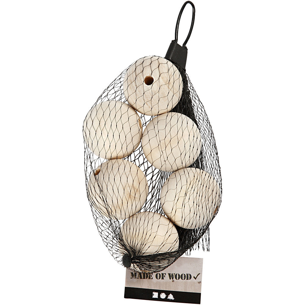 Wooden Bead, dia. 40 mm, hole size 7 mm, 6 pc/ 1 pack [HOB-56676]