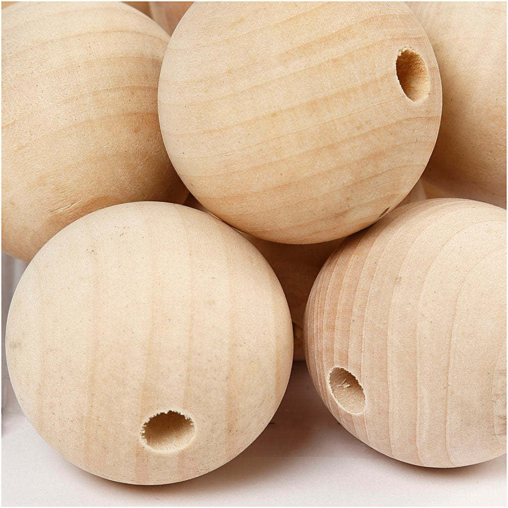 Wooden Bead, dia. 40 mm, hole size 7 mm, 30 pc