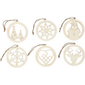 Christmas ornaments, dia. 8 cm, thickness 0,3 cm, 6 pc/ 1 pack [HOB-568080]