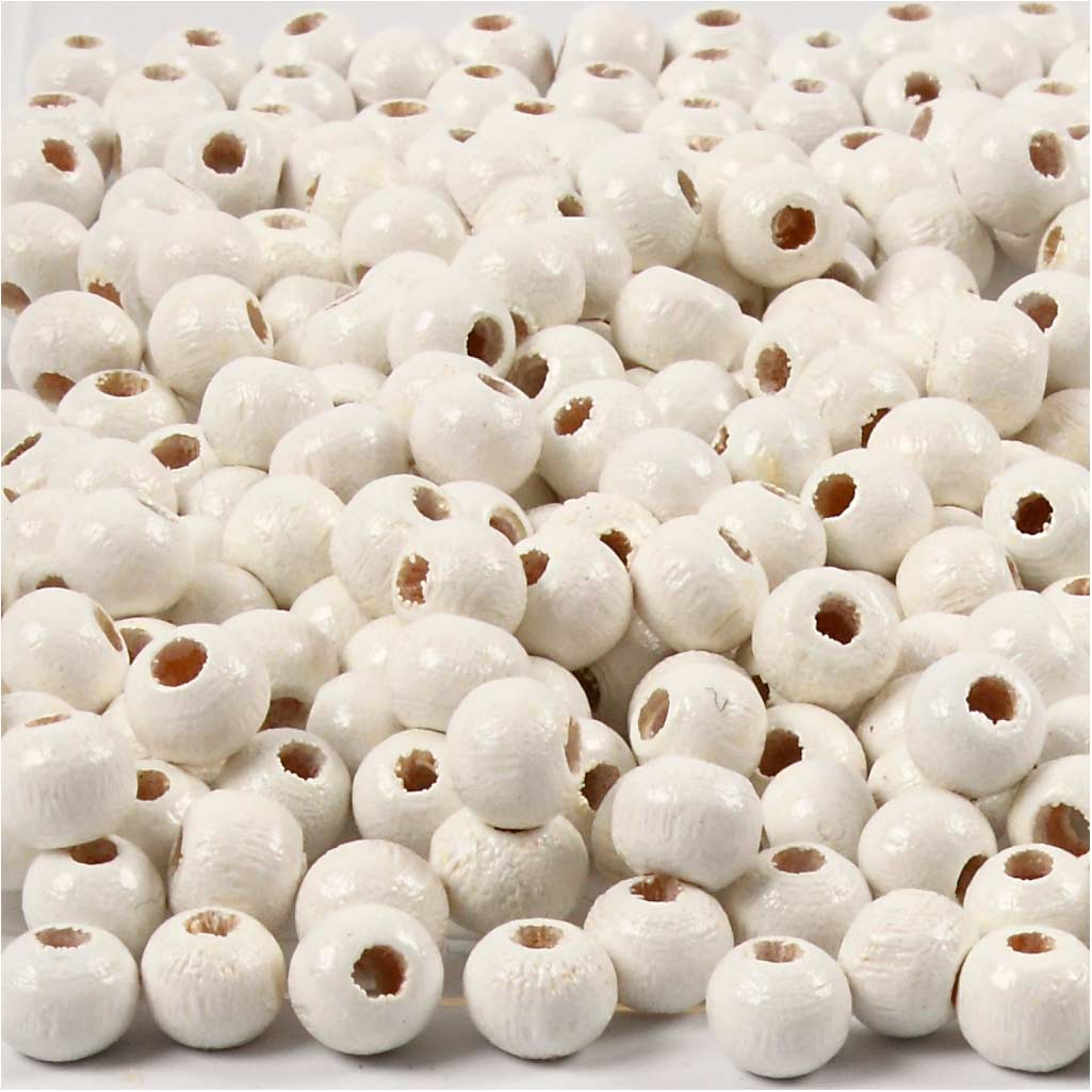 Wooden Beads, dia. 5 mm, hole size 1,5 mm, ca. 150 pc, white, 6 g