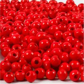Wooden Beads, dia. 5 mm, hole size 1,5 mm, ca. 150 pc, red, 6 g/ 1 pack [HOB-570394]