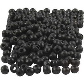 Wooden Beads, dia. 5 mm, hole size 1,5 mm, ca. 150 pc, black, 6 g/ 1 pack [HOB-570395]